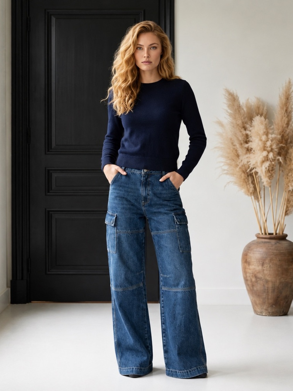 Baykan Denim - High-Rise Wide-Leg Cargo Jeans